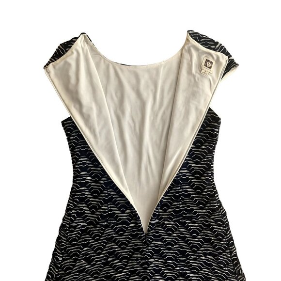 Anne Klein Womens Knit Dress Zigzag Wave Pattern Cap Sleeves A-Line Navy Blue - Picture 6 of 14